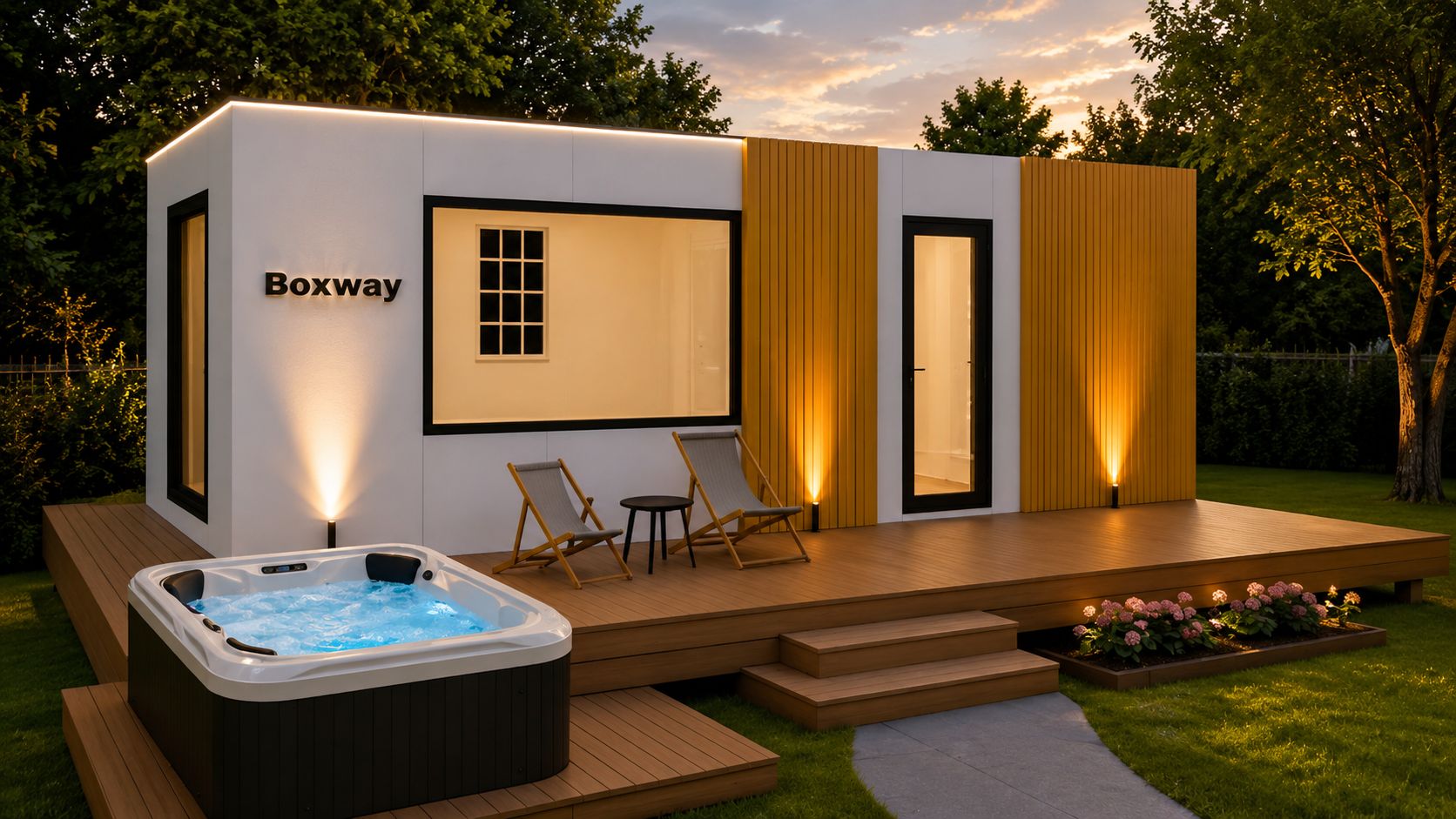 夜色中的 BOXWAY 后院屋