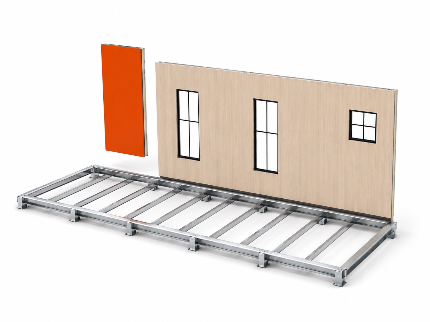 BOXWAY panelized walls positioned over a precision steel floor frame