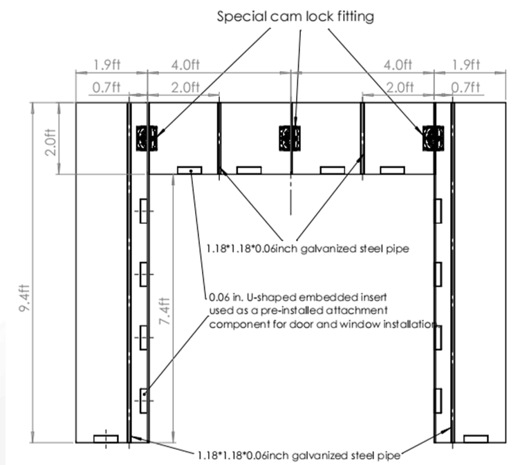 Wall elevation showing the evaluated 8 foot opening header configuration